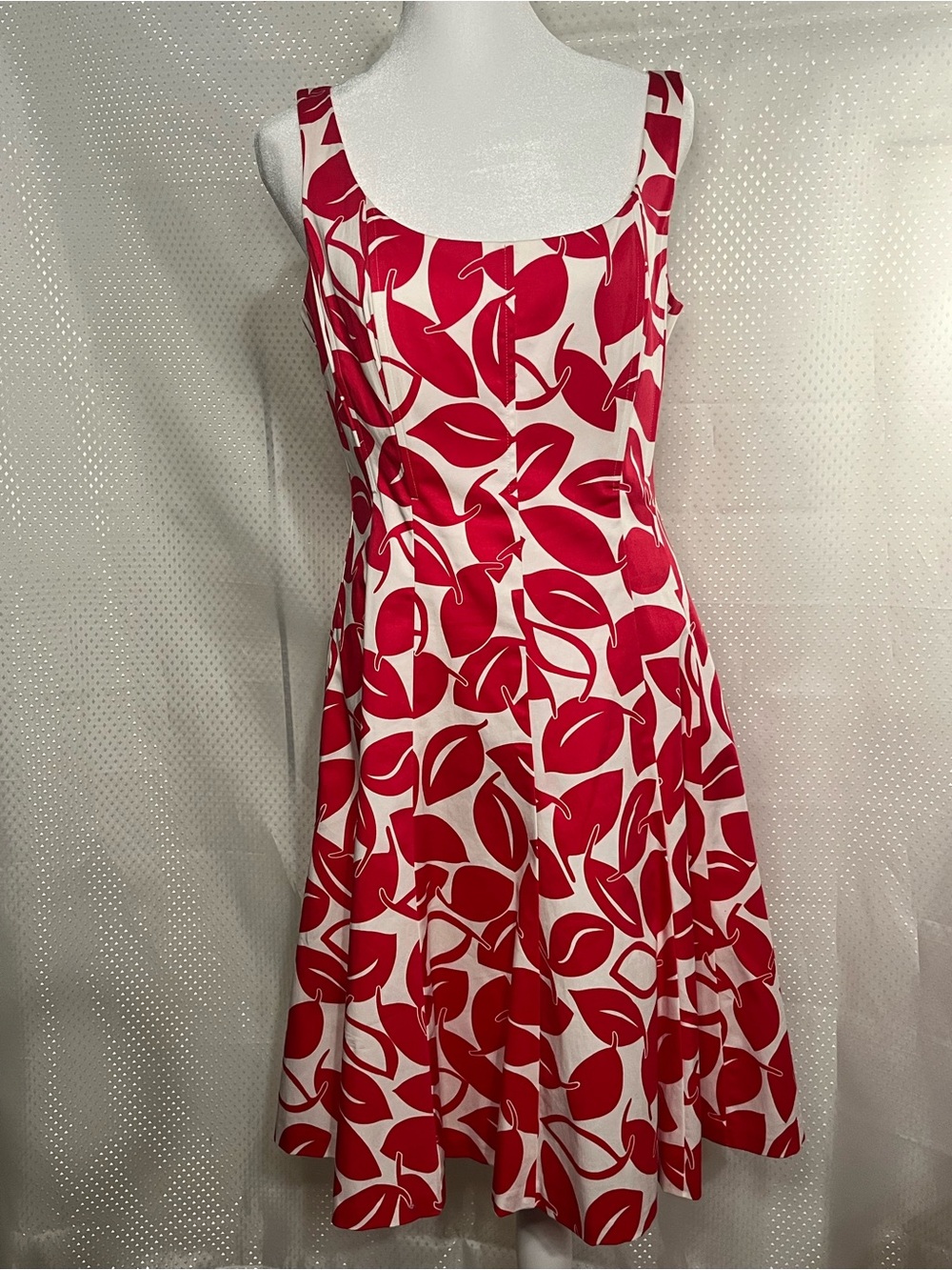 Nine West Red & White Sleeveless Fit-and-Flare Midi Dress